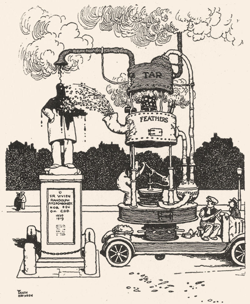 HEATH ROBINSON.Machine to express criticism of statues.Tar & Feathers.SMALL 1935